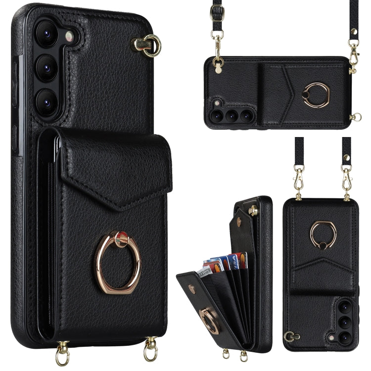 For Samsung Galaxy S22+ 5G Ring Holder RFID Card Slot Phone Case with Long Lanyard