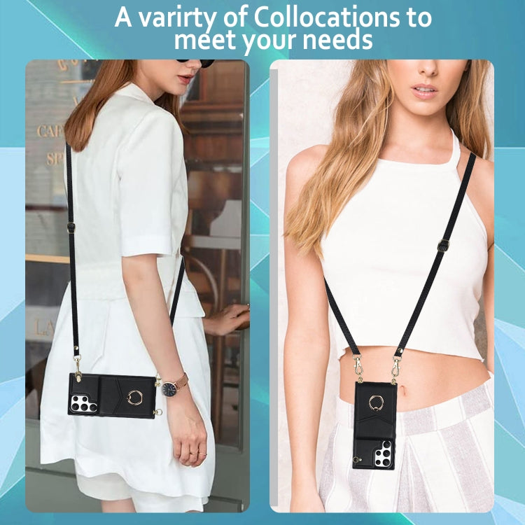 For Samsung Galaxy S22 Ultra 5G Ring Holder RFID Card Slot Phone Case with Long Lanyard