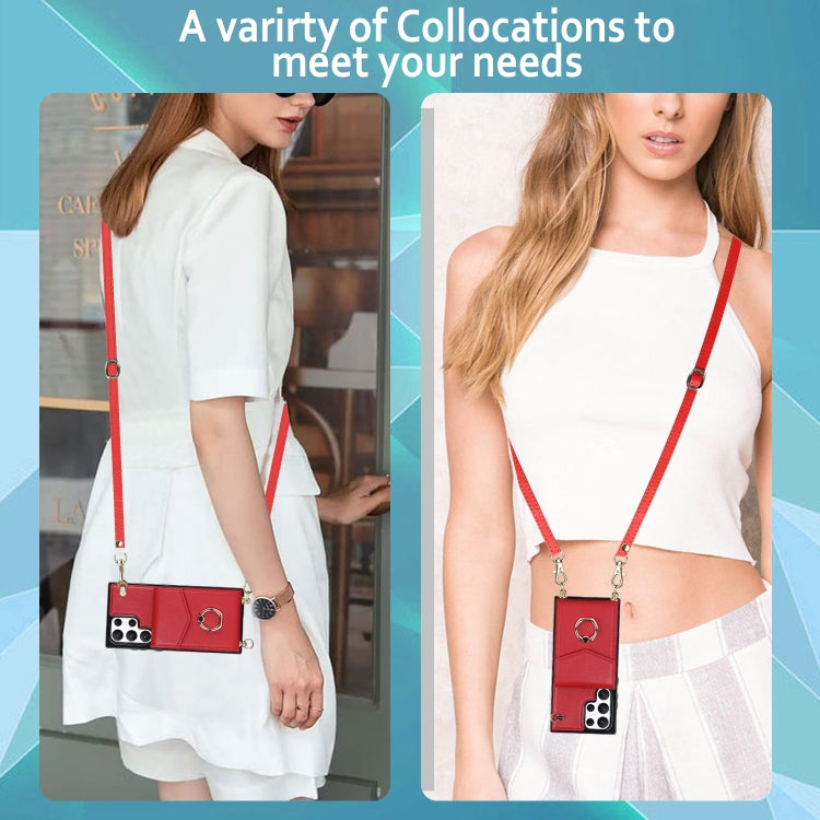 For Samsung Galaxy S22 Ultra 5G Ring Holder RFID Card Slot Phone Case with Long Lanyard