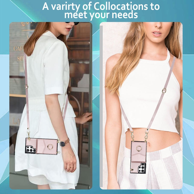 For Samsung Galaxy S22 Ultra 5G Ring Holder RFID Card Slot Phone Case with Long Lanyard