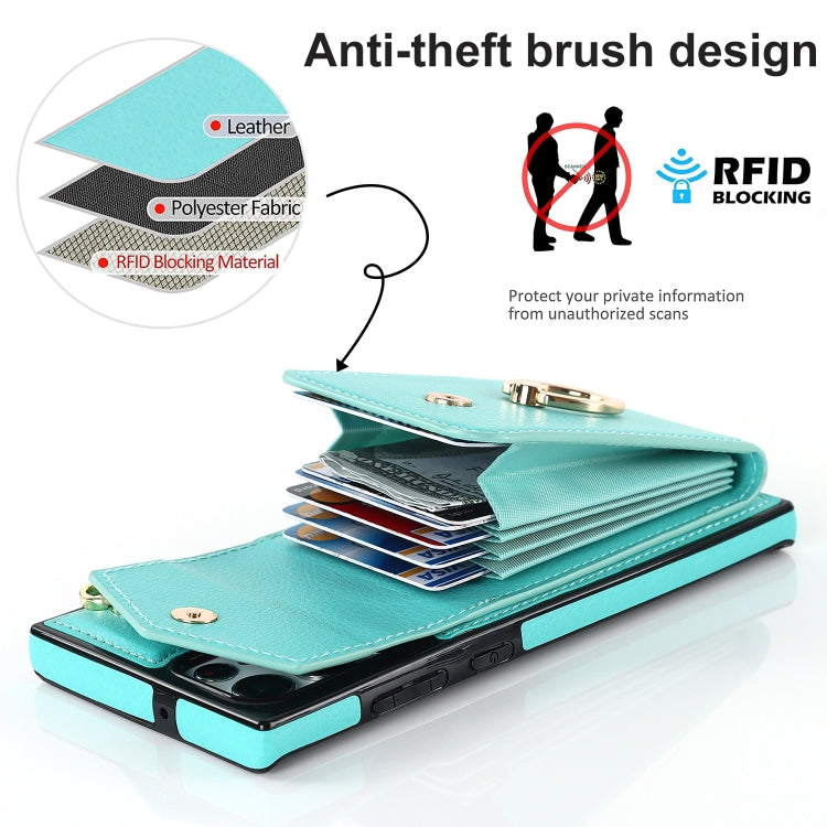 For Samsung Galaxy S22 Ultra 5G Ring Holder RFID Card Slot Phone Case with Long Lanyard