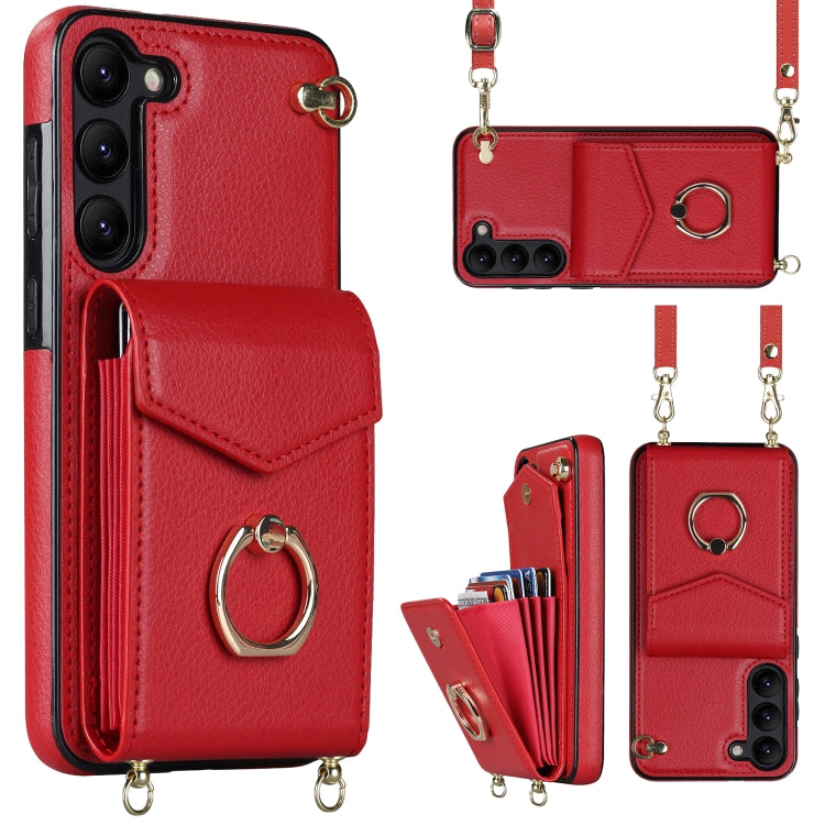 For Samsung Galaxy S23 5G Ring Holder RFID Card Slot Phone Case with Long Lanyard