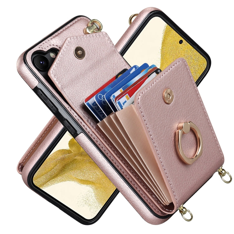 For Samsung Galaxy S23 5G Ring Holder RFID Card Slot Phone Case with Long Lanyard