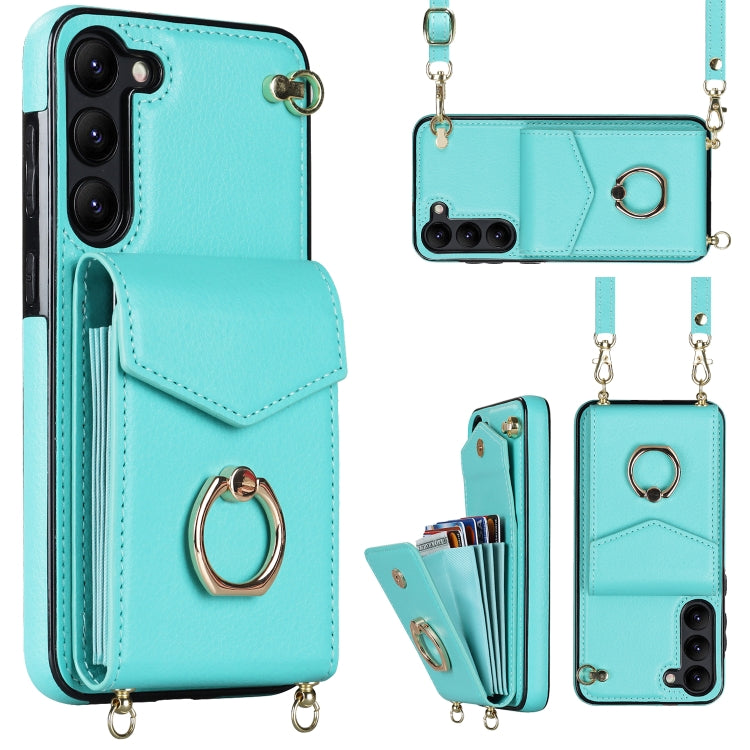 For Samsung Galaxy S23 5G Ring Holder RFID Card Slot Phone Case with Long Lanyard