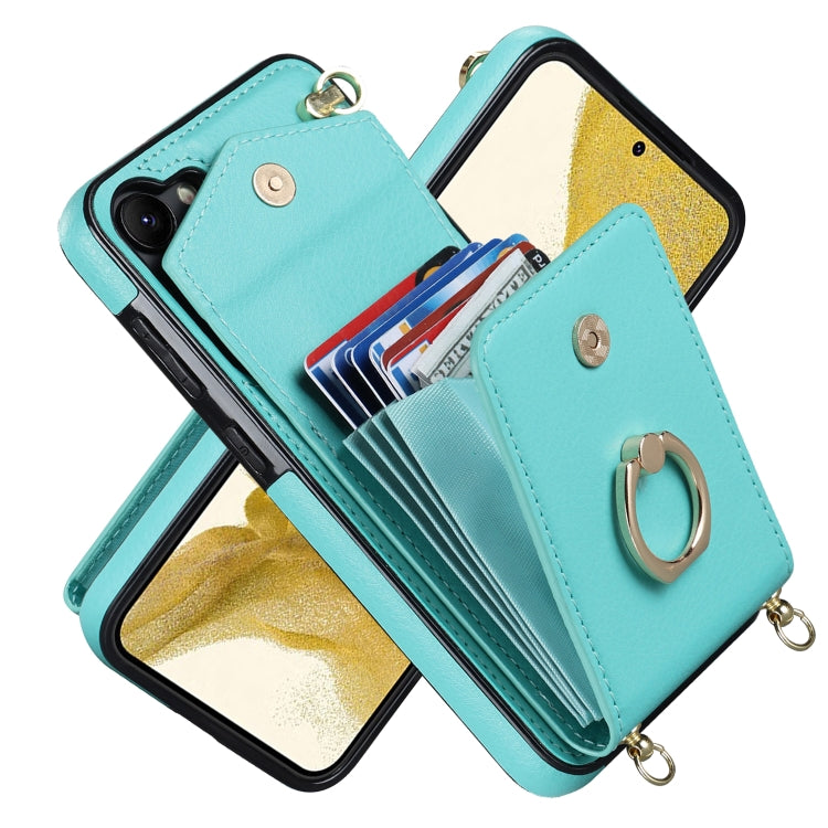 For Samsung Galaxy S23 5G Ring Holder RFID Card Slot Phone Case with Long Lanyard