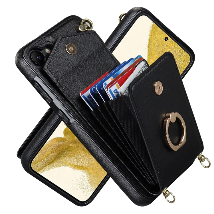 For Samsung Galaxy S23+ 5G Ring Holder RFID Card Slot Phone Case with Long Lanyard