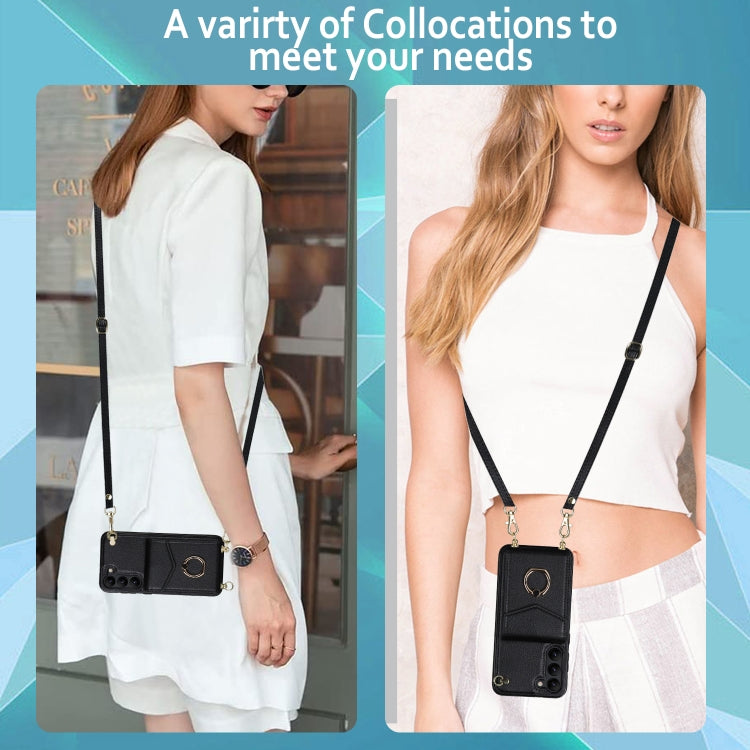 For Samsung Galaxy S23+ 5G Ring Holder RFID Card Slot Phone Case with Long Lanyard