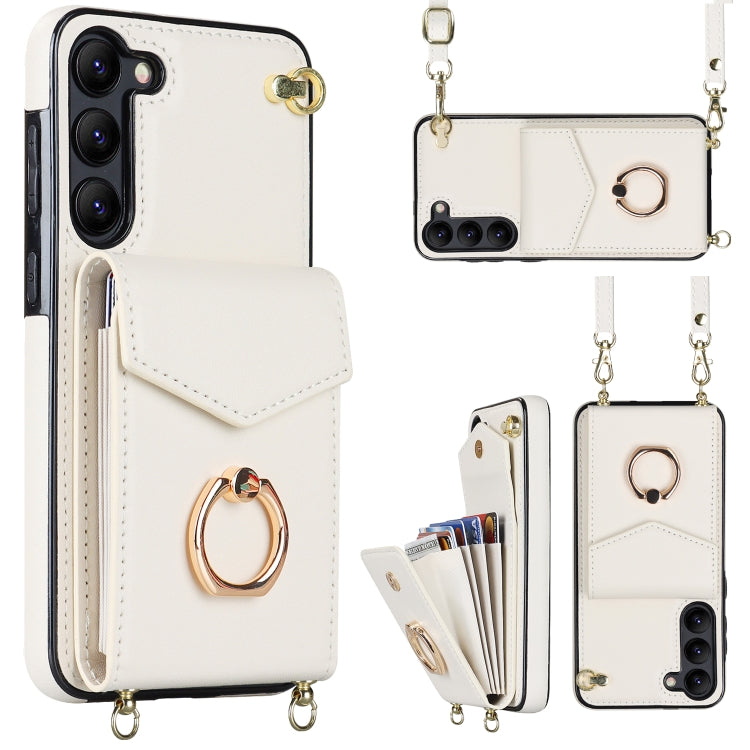 For Samsung Galaxy S23+ 5G Ring Holder RFID Card Slot Phone Case with Long Lanyard