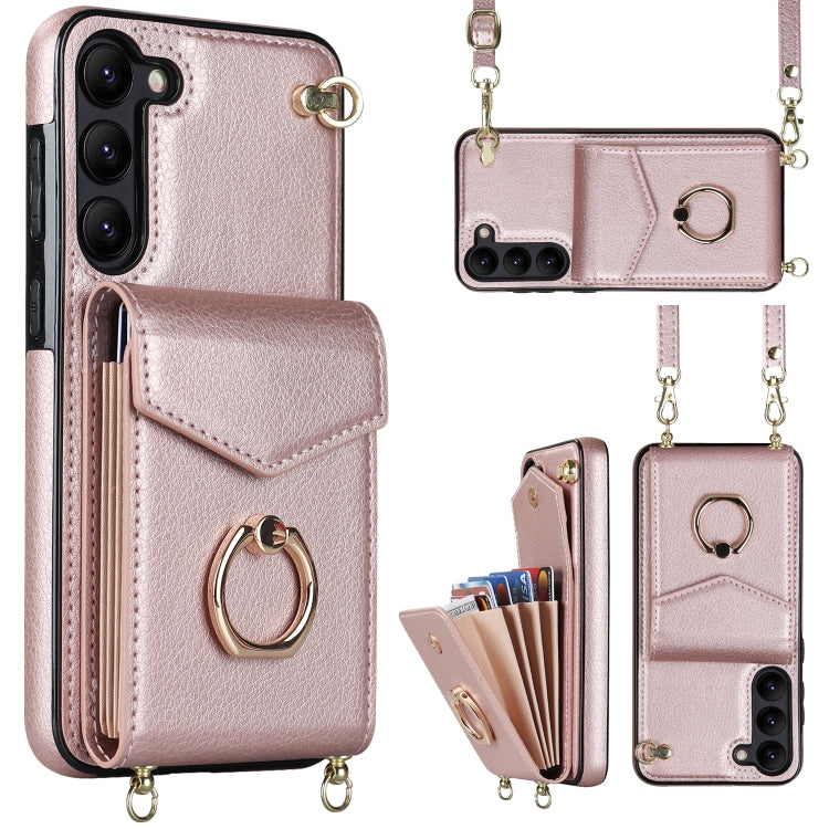 For Samsung Galaxy S23+ 5G Ring Holder RFID Card Slot Phone Case with Long Lanyard