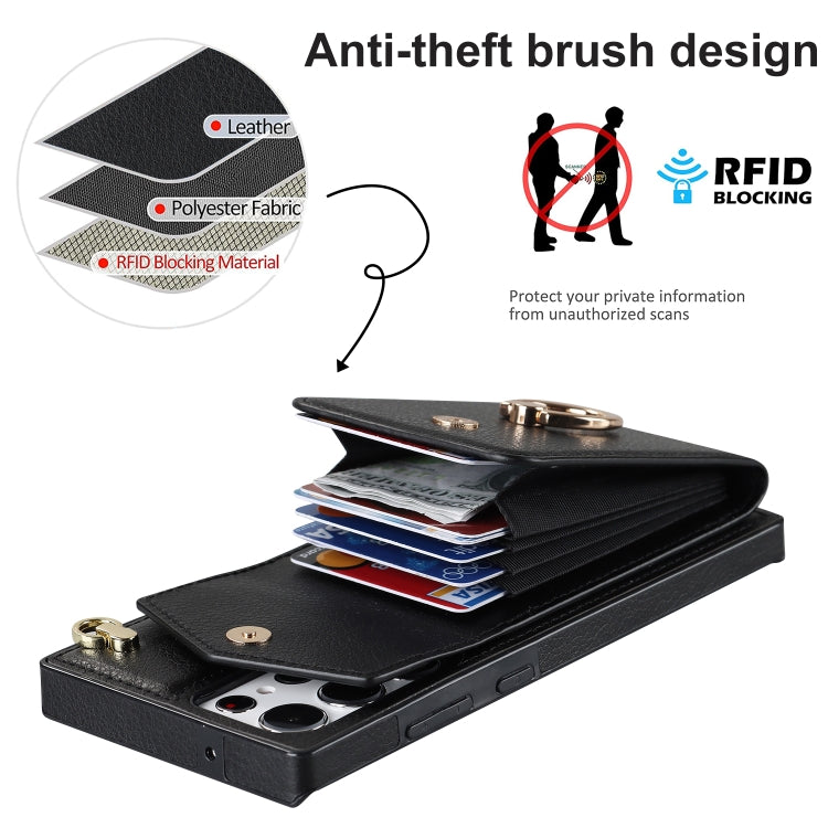 For Samsung Galaxy S23 Ultra 5G Ring Holder RFID Card Slot Phone Case with Long Lanyard