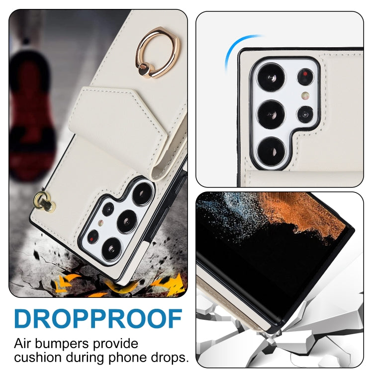 For Samsung Galaxy S23 Ultra 5G Ring Holder RFID Card Slot Phone Case with Long Lanyard