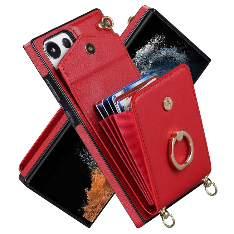 For Samsung Galaxy S23 Ultra 5G Ring Holder RFID Card Slot Phone Case with Long Lanyard