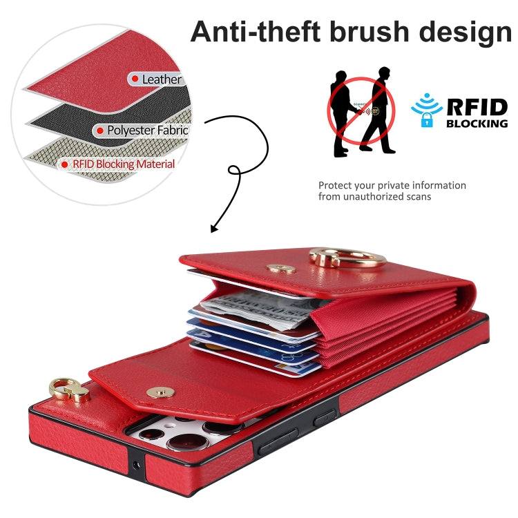 For Samsung Galaxy S23 Ultra 5G Ring Holder RFID Card Slot Phone Case with Long Lanyard