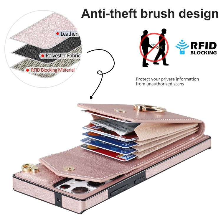 For Samsung Galaxy S23 Ultra 5G Ring Holder RFID Card Slot Phone Case with Long Lanyard