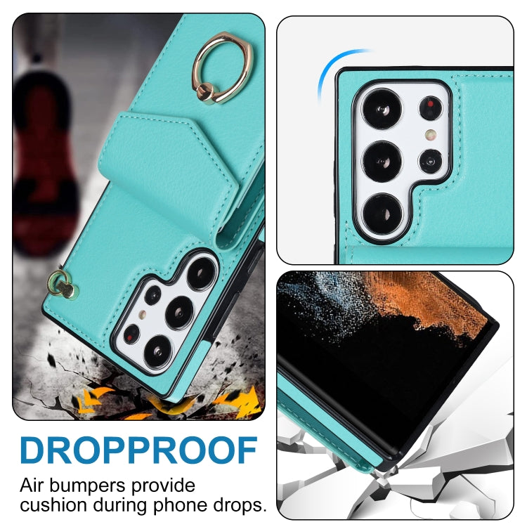 For Samsung Galaxy S23 Ultra 5G Ring Holder RFID Card Slot Phone Case with Long Lanyard