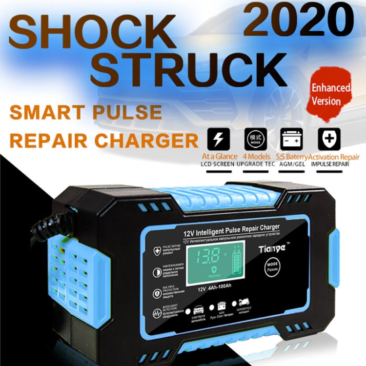 Motorcycle / Car Battery Smart Charger with LCD Creen, Plug Type:US Plug(Blue)
