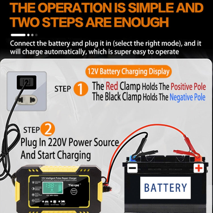 Motorcycle / Car Battery Smart Charger with LCD Creen, Plug Type:US Plug(Yellow)