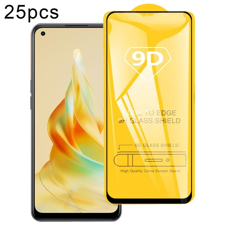 For OPPO Reno8 T 4G 25pcs 9D Full Glue Full Screen Tempered Glass Film