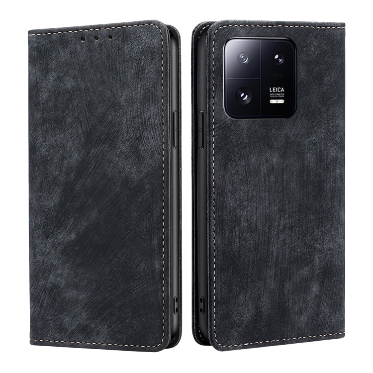 For Xiaomi 13 Pro RFID Anti-theft Brush Magnetic Leather Phone Case