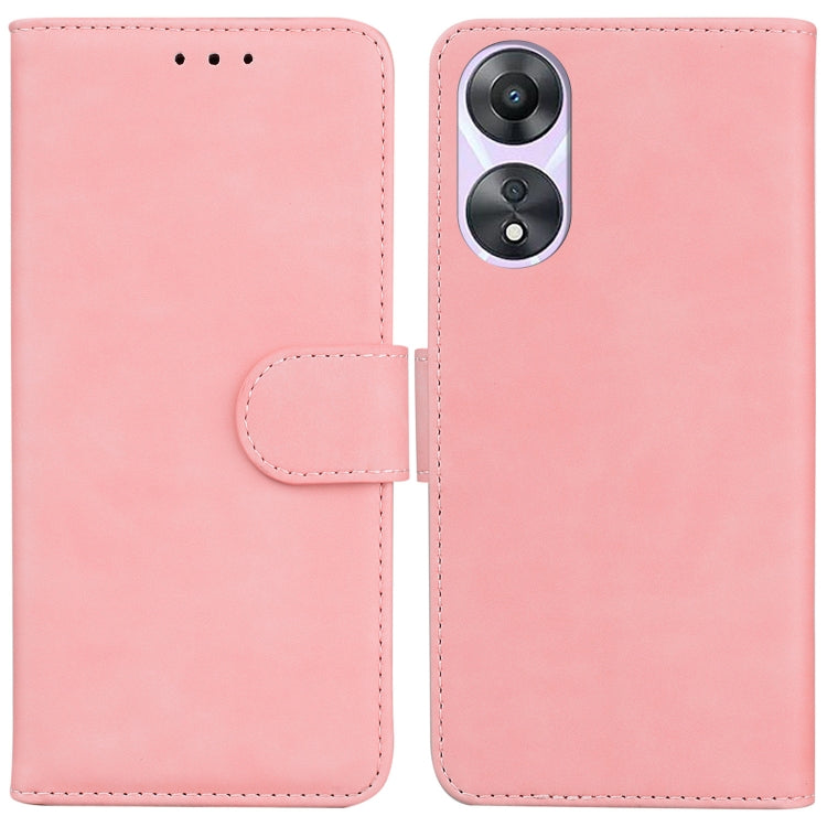 For OPPO A58 Skin Feel Pure Color Flip Leather Phone Case
