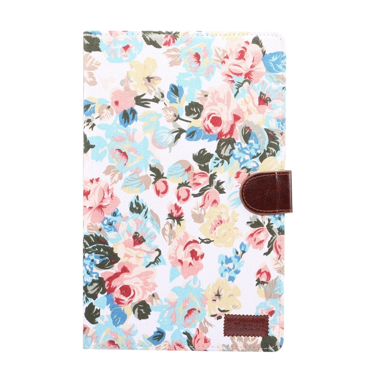 For Galaxy Tab S6 Lite P610 / P615 Flower Pattern Cloth Texture Horizontal Flip Leather Case with Holder & Card Slot & Wallet & Sleep / Wake-up Function(White)