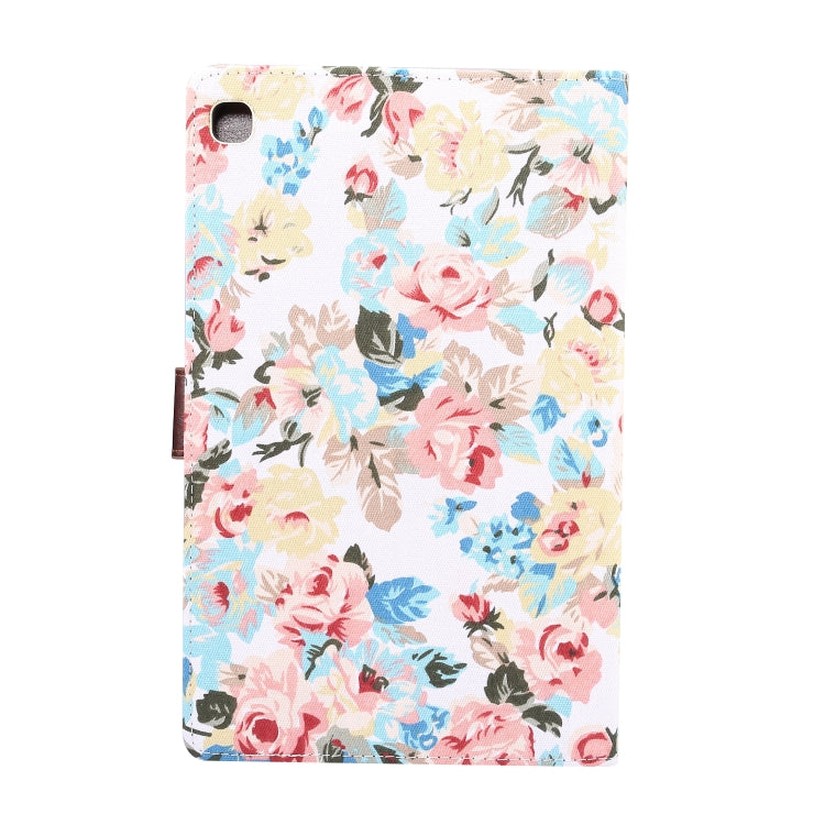 For Galaxy Tab S6 Lite P610 / P615 Flower Pattern Cloth Texture Horizontal Flip Leather Case with Holder & Card Slot & Wallet & Sleep / Wake-up Function(White)