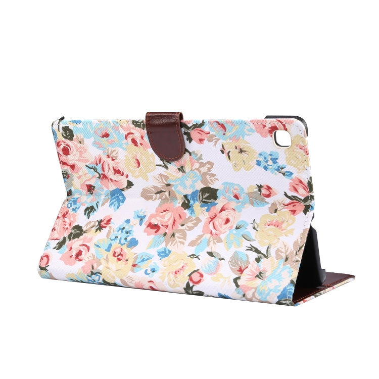For Galaxy Tab S6 Lite P610 / P615 Flower Pattern Cloth Texture Horizontal Flip Leather Case with Holder & Card Slot & Wallet & Sleep / Wake-up Function(White)