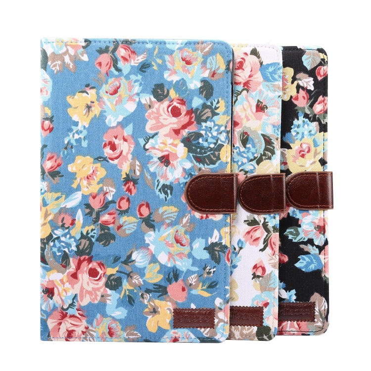For Galaxy Tab S6 Lite P610 / P615 Flower Pattern Cloth Texture Horizontal Flip Leather Case with Holder & Card Slot & Wallet & Sleep / Wake-up Function(White)
