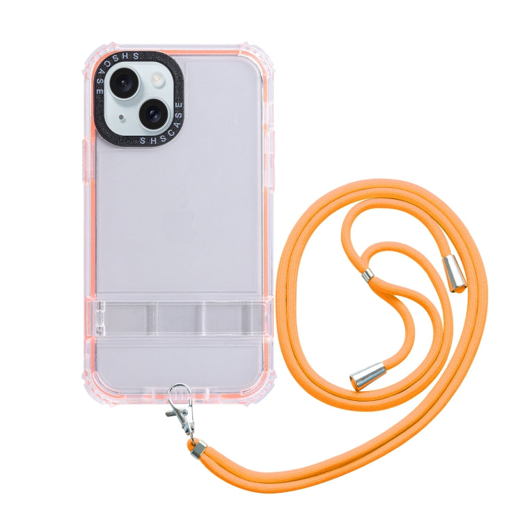 For iPhone 15 Plus 2 in 1 360 Invisible Holder Cross-body Rope Phone Case