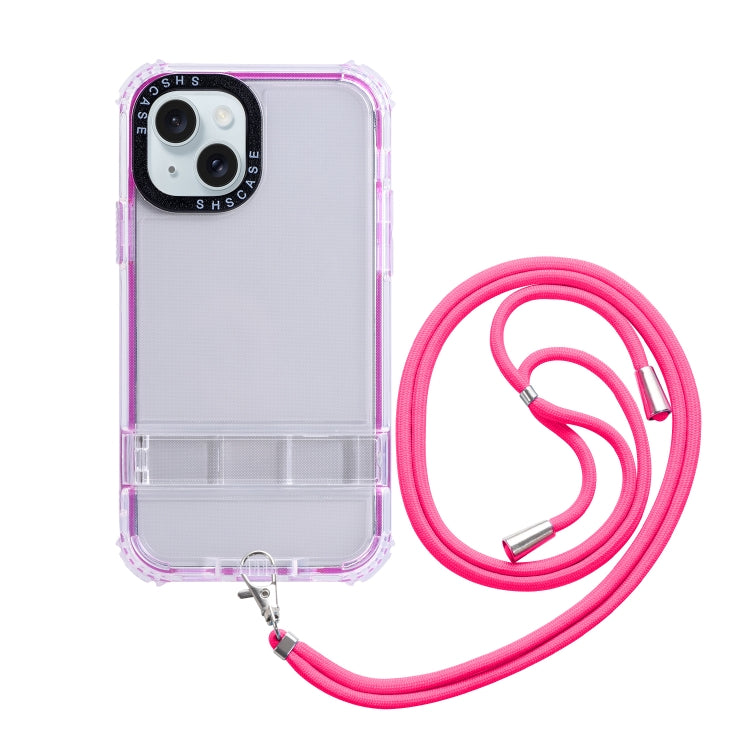 For iPhone 15 Plus 2 in 1 360 Invisible Holder Cross-body Rope Phone Case