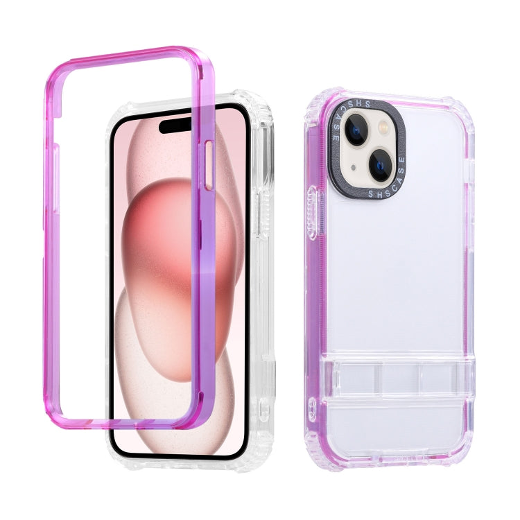 For iPhone 15 Plus 2 in 1 360 Invisible Holder Cross-body Rope Phone Case