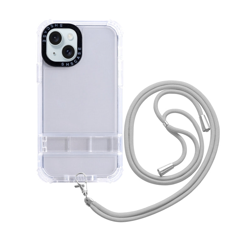 For iPhone 15 Plus 2 in 1 360 Invisible Holder Cross-body Rope Phone Case