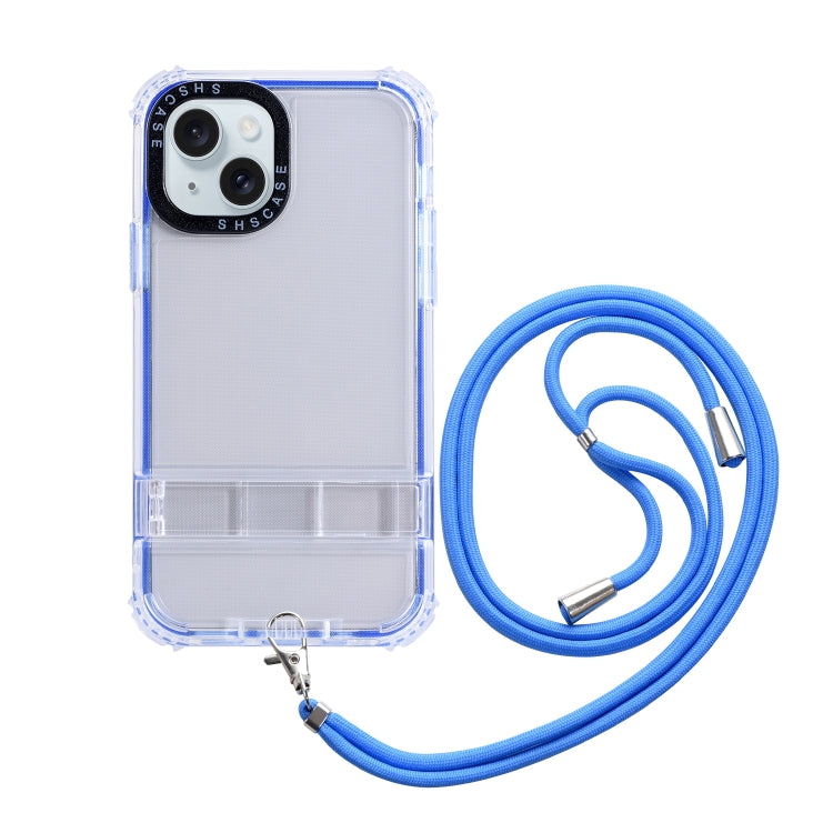 For iPhone 15 Plus 2 in 1 360 Invisible Holder Cross-body Rope Phone Case