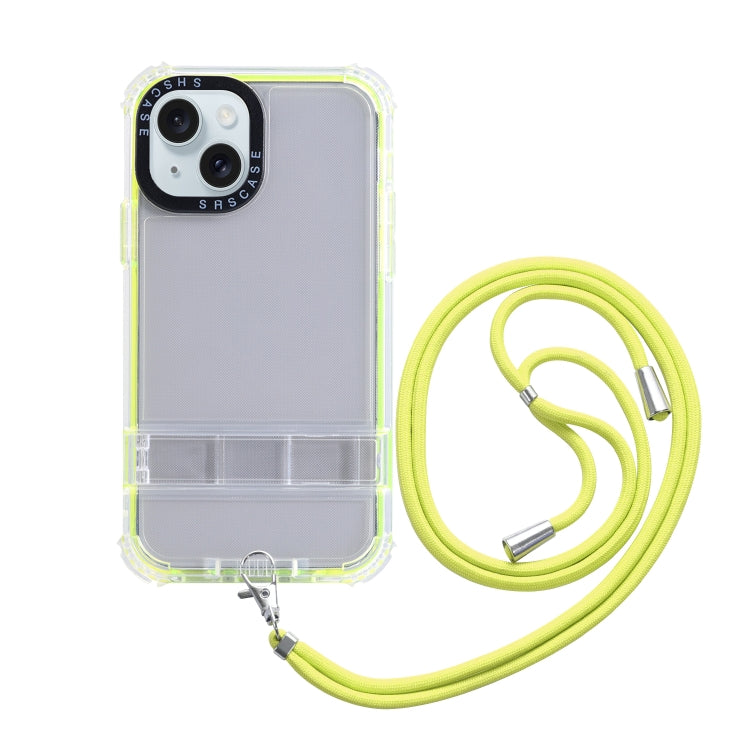 For iPhone 15 Plus 2 in 1 360 Invisible Holder Cross-body Rope Phone Case