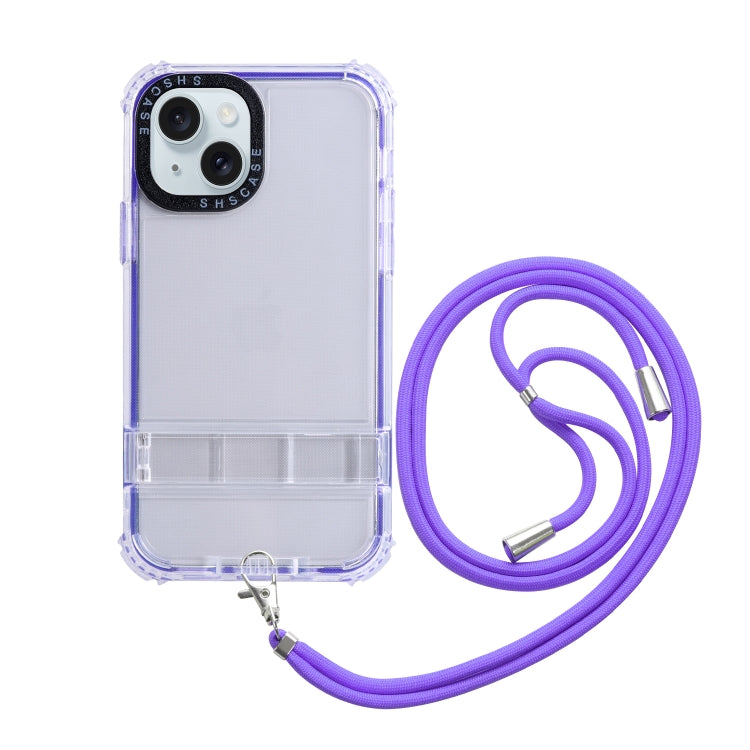 For iPhone 15 2 in 1 360 Invisible Holder Cross-body Rope Phone Case