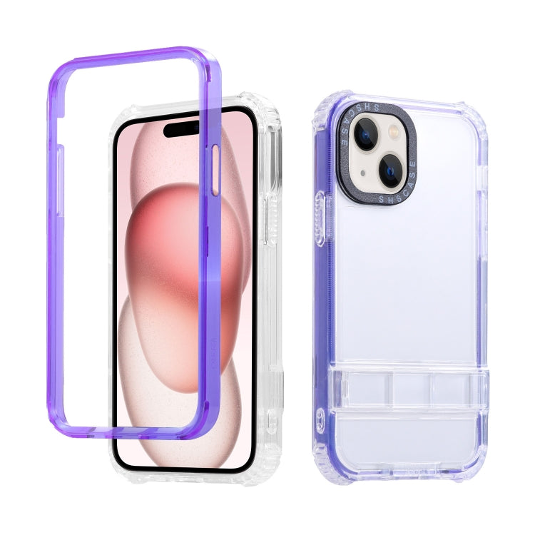 For iPhone 15 2 in 1 360 Invisible Holder Cross-body Rope Phone Case
