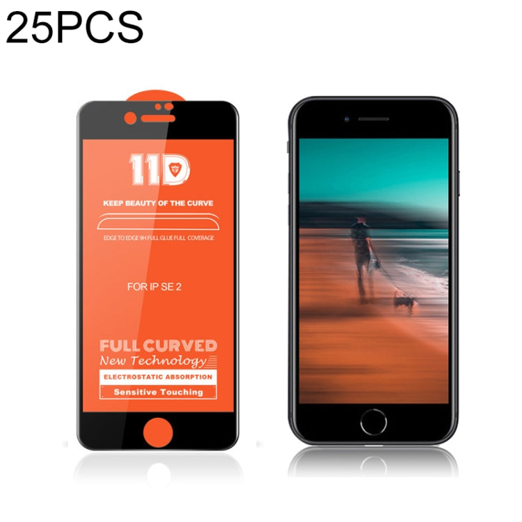 For iPhone SE 2020 25pcs mietubl Scratchproof 11D HD Full Glue Full Curved Screen Tempered Glass Film