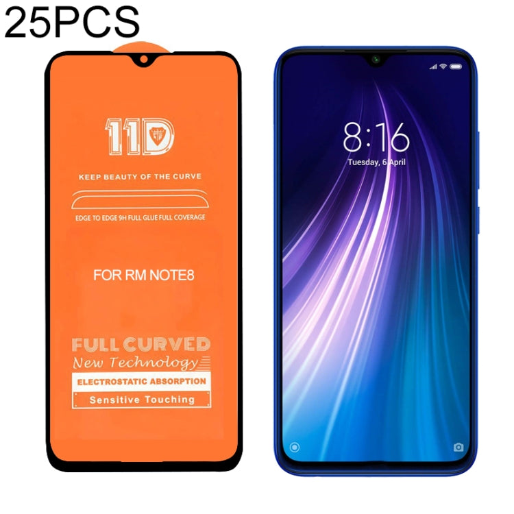 For Xiaomi Redmi Note 8 25 PCS mietubl Scratchproof 11D HD Full Glue Full Curved Screen Tempered Glass Film