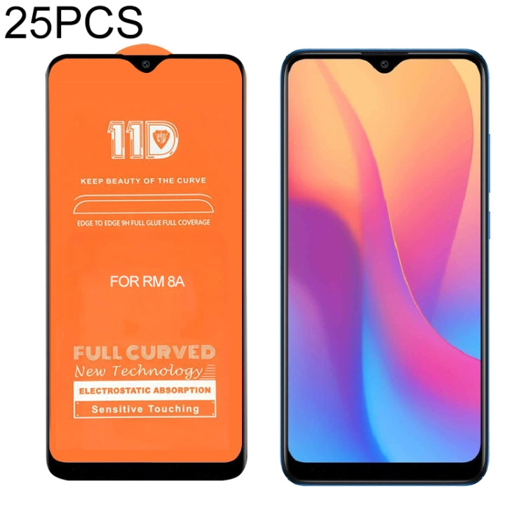 For Xiaomi Redmi 8A 25 PCS mietubl Scratchproof 11D HD Full Glue Full Curved Screen Tempered Glass Film