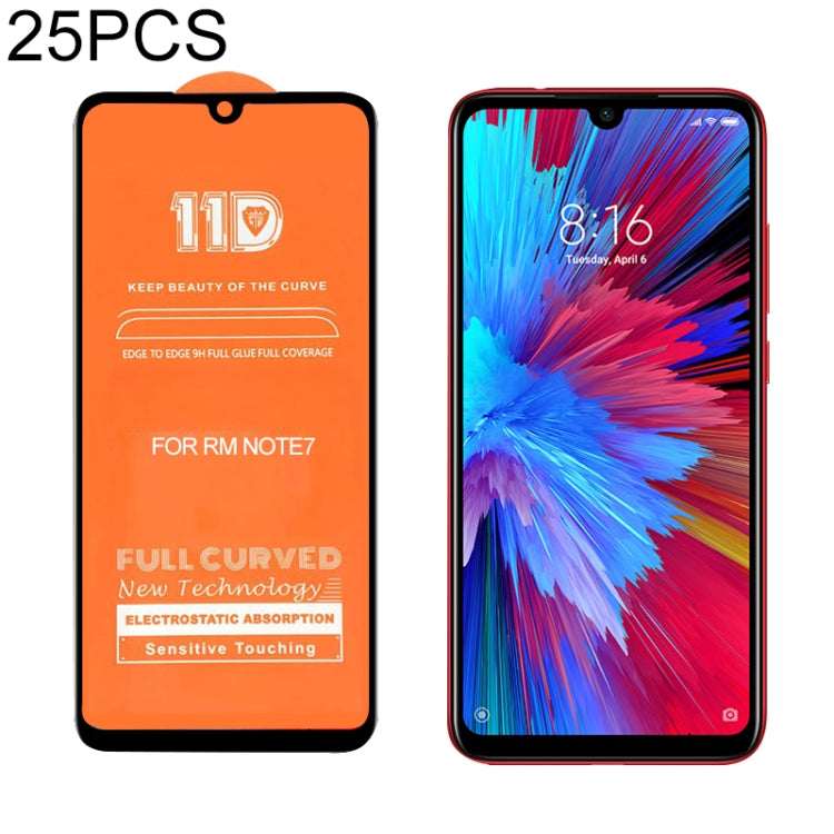For Xiaomi Redmi Note 7 25 PCS mietubl Scratchproof 11D HD Full Glue Full Curved Screen Tempered Glass Film