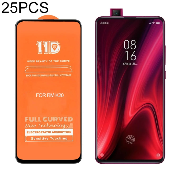 For Xiaomi Redmi K20 25 PCS mietubl Scratchproof 11D HD Full Glue Full Curved Screen Tempered Glass Film