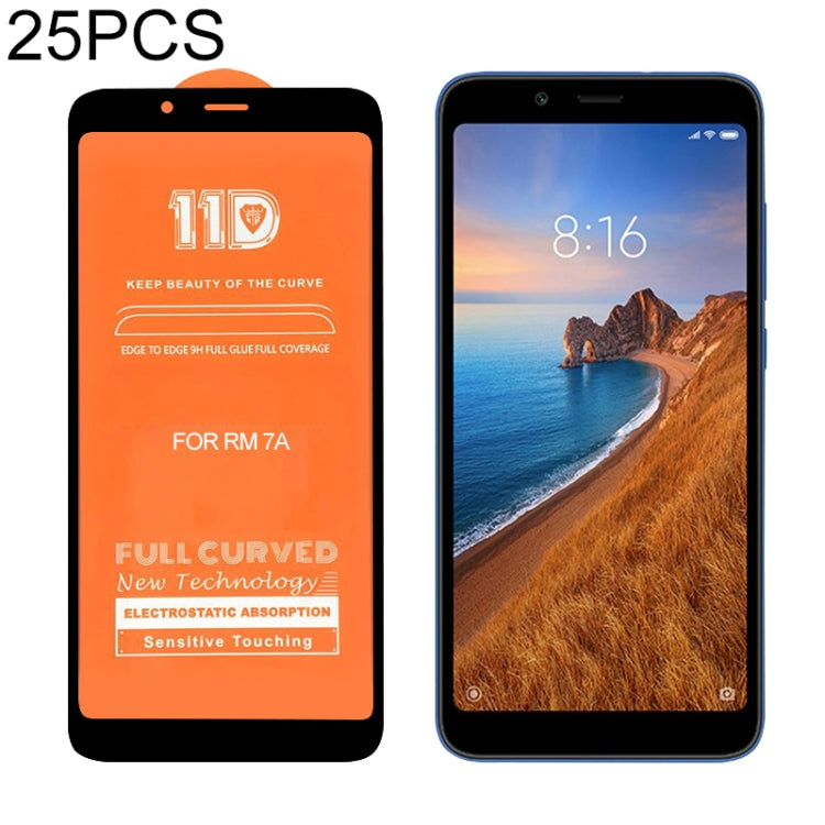 For Xiaomi Redmi 7A 25 PCS mietubl Scratchproof 11D HD Full Glue Full Curved Screen Tempered Glass Film