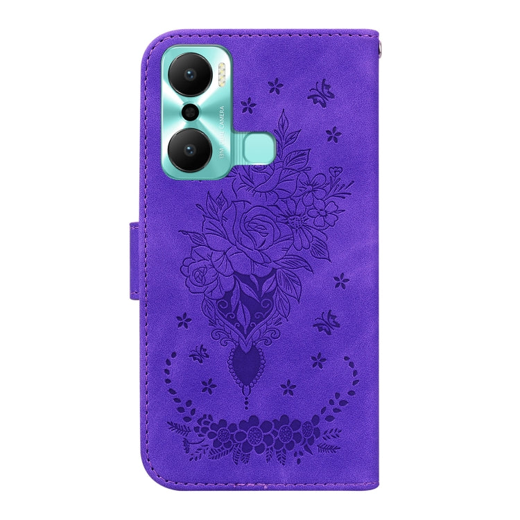 For Infinix Hot 20 Play Butterfly Rose Embossed Leather Phone Case