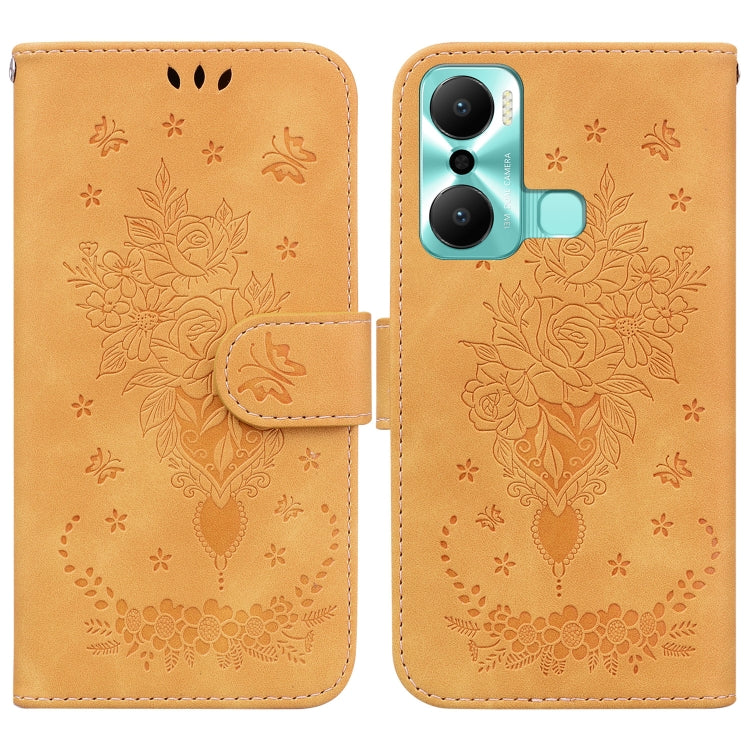 For Infinix Hot 20 Play Butterfly Rose Embossed Leather Phone Case