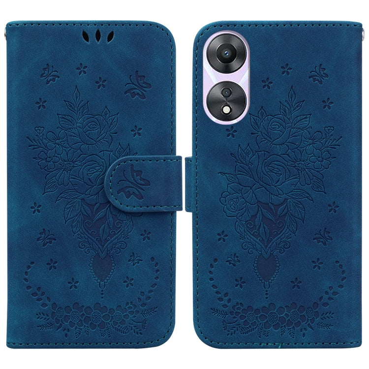 For OPPO A58 Butterfly Rose Embossed Leather Phone Case