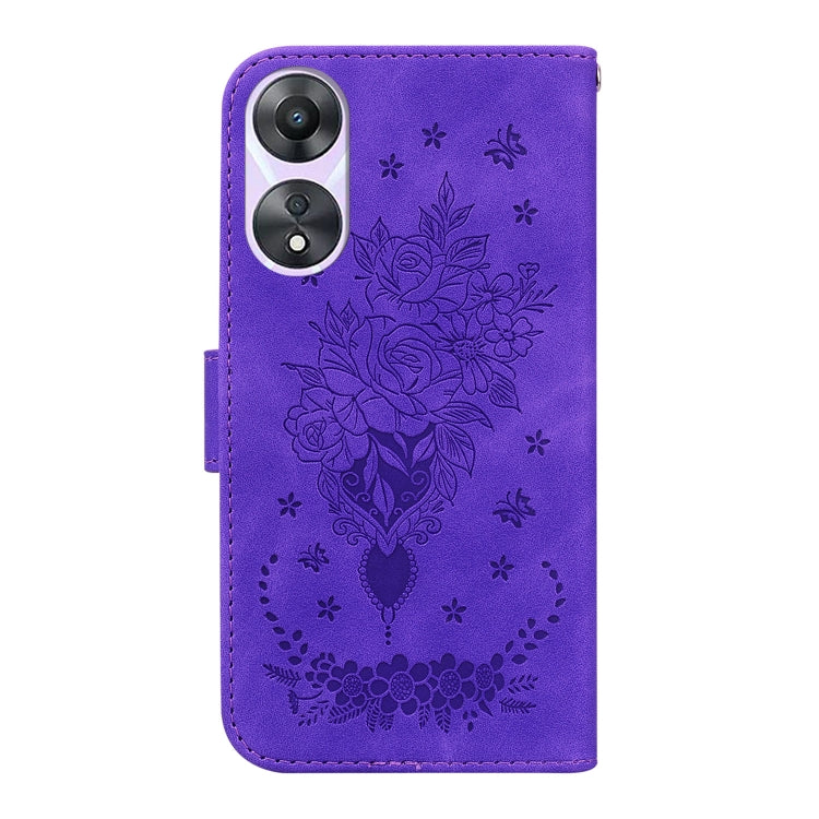 For OPPO A58 Butterfly Rose Embossed Leather Phone Case