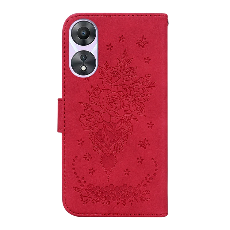 For OPPO A58 Butterfly Rose Embossed Leather Phone Case
