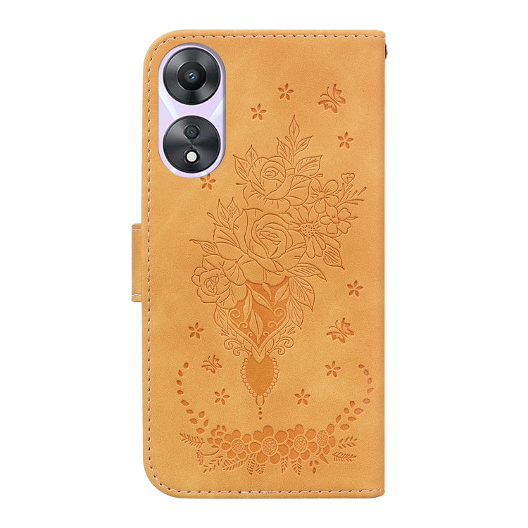 For OPPO A58 Butterfly Rose Embossed Leather Phone Case