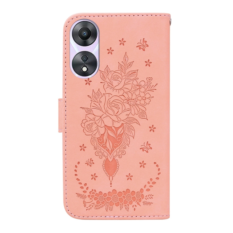 For OPPO A58 Butterfly Rose Embossed Leather Phone Case