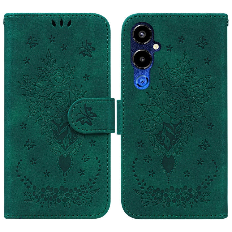 For Tecno Pova 4 Pro Butterfly Rose Embossed Leather Phone Case